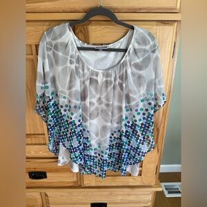 NWT - JM Collection White and Blue‎ Floral Blouse